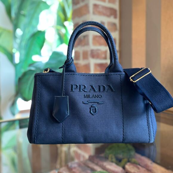 PRADA Jardinière Large Navy Blue Cotton Canvas Tote - Picture 1 of 12